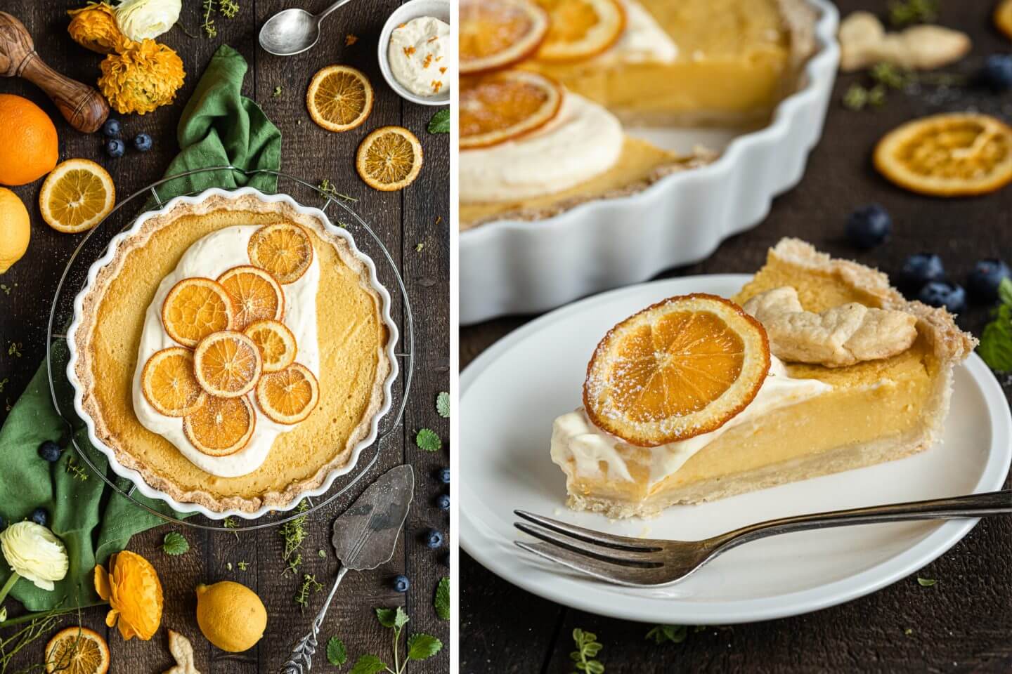 Orangen Tarte mit Joghurt-Creme & kandierten Orangenscheiben