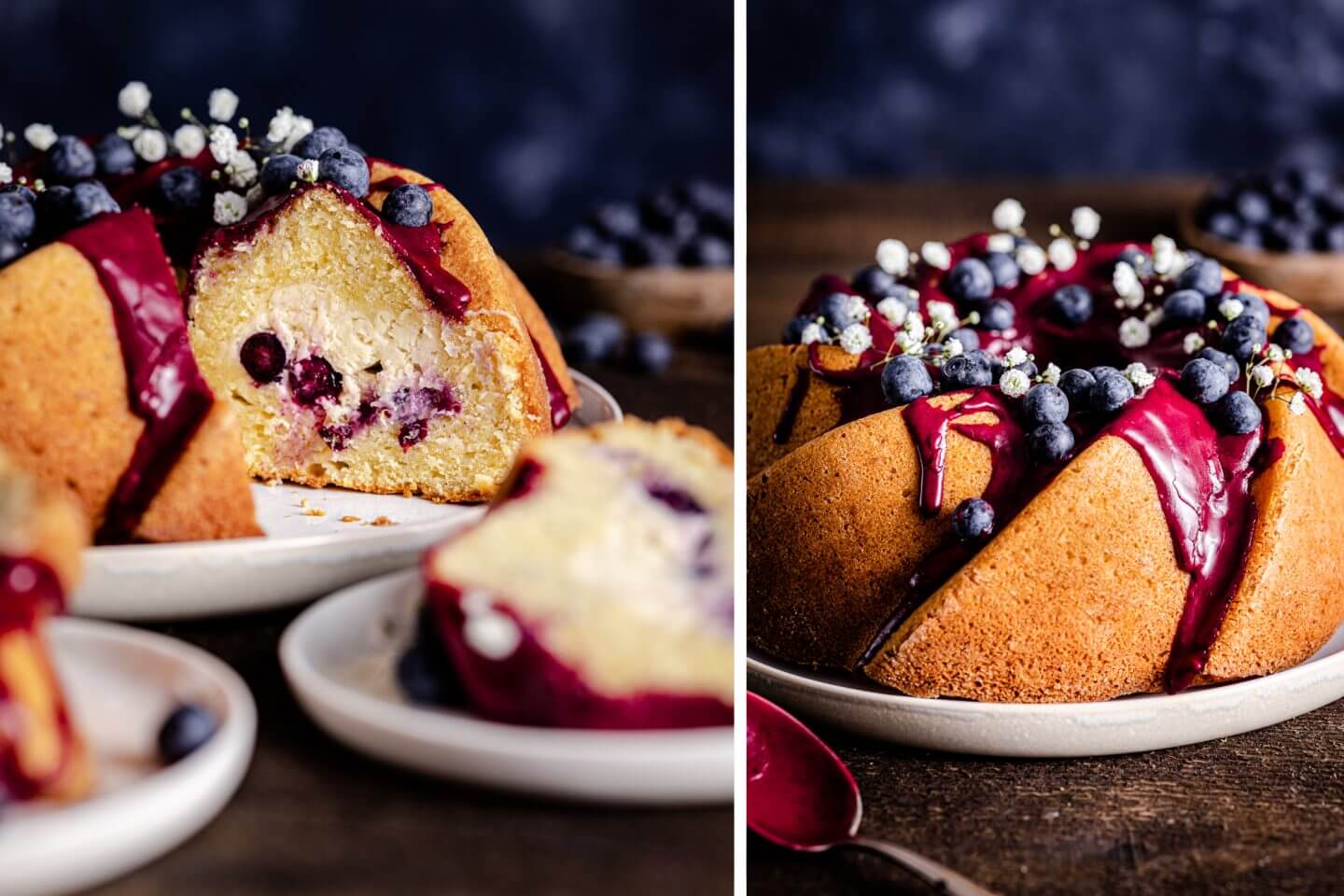 Blueberry Cheesecake Gugelhupf – Saftiger Gugelhupf mit Cheesecake Füllung und Heidelbeeren