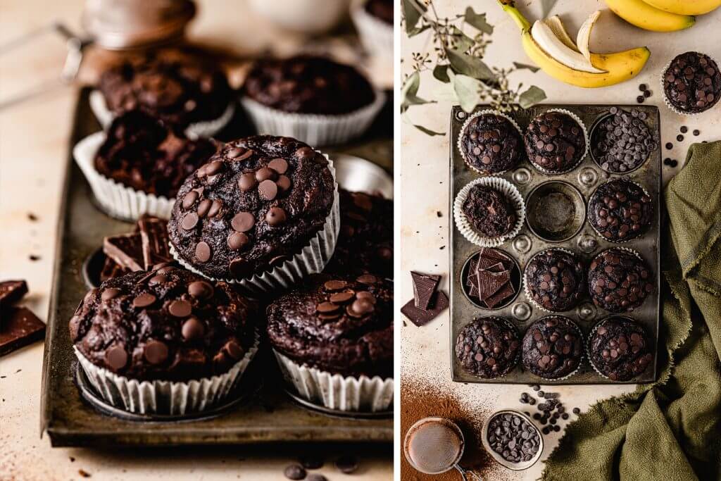 Muffins végétaliens au chocolat et aux bananes - Végétaliens, faciles et super délicieux |  dame dessert